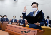 [포토] 선서하는 조규홍 보건복지부 장관 후보자