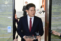 [포토] 기자들의 질문에 답하는 김태호 외통위원장