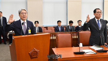 [포토] 선서하는 우철문 부산경찰청장과 김혁수 대테러센터장