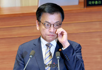 [포토] 안경 고쳐쓰는 최상목 경제부총리