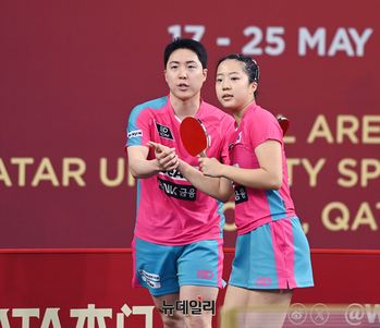 [포토] 혼합복식 16강 출전한 임종훈-신유빈 선수