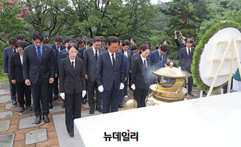 [포토] 김대중 전 대통령 묘역 참배하는 정청래 대표 