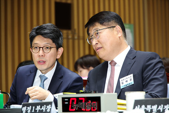 [포토] 대화나누는 김병민·김태균 부시장 