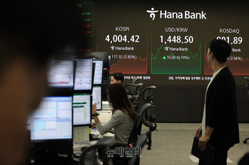 [포토] 코스피 '2.85% 급락' 4,004.42 마감