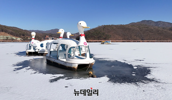 [포토] 오리배도 발 시린 큰추위 '대한'...주말까지 강추위