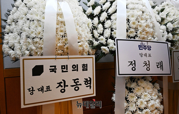 [포토] 빈소에 나란히 놓인 민주당-국민의힘 근조화환