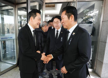 [포토] 장동혁 대표 배웅하는 정청래 대표