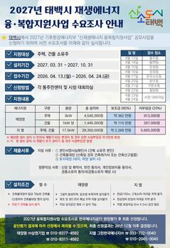 태백시, 2027년 재생에너지 융·복합지원 사업 수요조사 실시