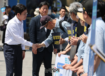 [포토] TBS노조 격려 방문한 정원오 민주당 후보