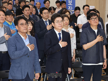 [포토] 서울시 도시정비사업 조합연대 지지선언 행사 참석한 정원오