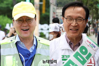 [포토] 지지호소하는 안민석·임태희 경기교육감 후보 